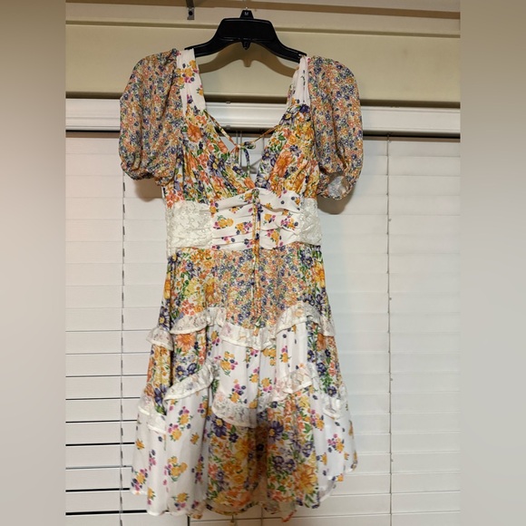 Altar’d State Floral Puff Sleeve Dress with Lace Detail - Picture 1 of 6
